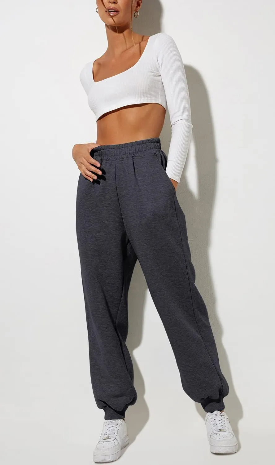 Womens High Waisted Jogger Pants Y2K Baggy Sweatpants with Pockets Cinch Bottom Lounge Casual Streetwear Trousers
