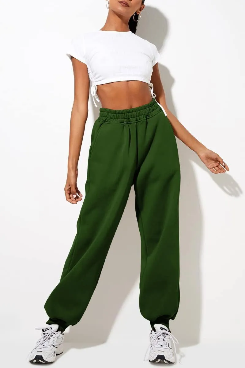 Womens High Waisted Jogger Pants Y2K Baggy Sweatpants with Pockets Cinch Bottom Lounge Casual Streetwear Trousers