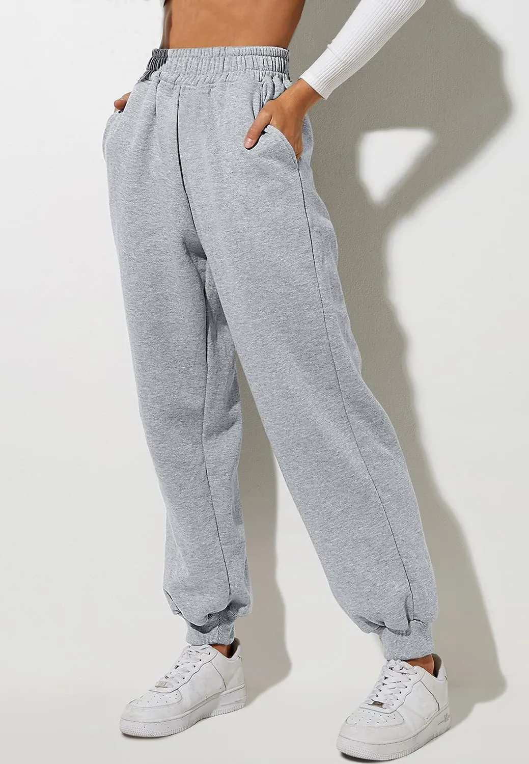 Womens High Waisted Jogger Pants Y2K Baggy Sweatpants with Pockets Cinch Bottom Lounge Casual Streetwear Trousers