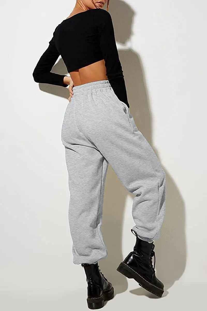 Womens High Waisted Jogger Pants Y2K Baggy Sweatpants with Pockets Cinch Bottom Lounge Casual Streetwear Trousers
