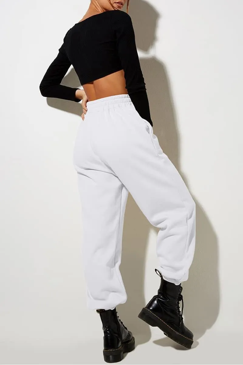 Womens High Waisted Jogger Pants Y2K Baggy Sweatpants with Pockets Cinch Bottom Lounge Casual Streetwear Trousers