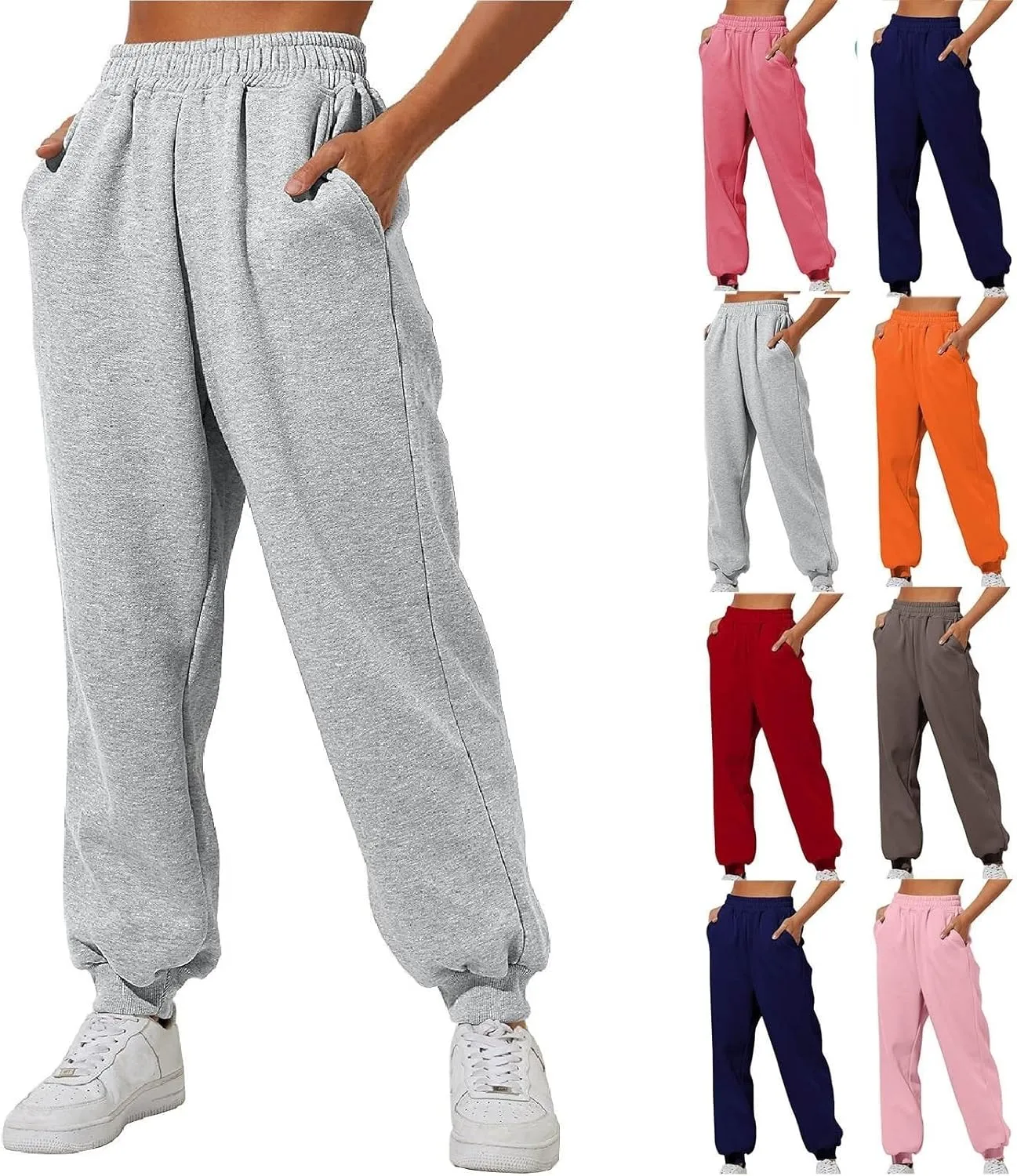 Womens High Waisted Jogger Pants Y2K Baggy Sweatpants with Pockets Cinch Bottom Lounge Casual Streetwear Trousers