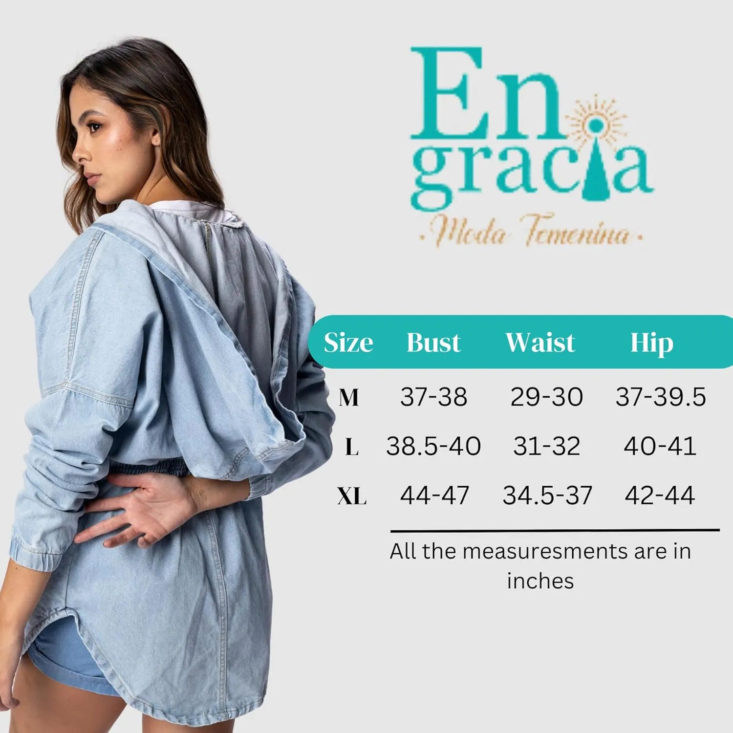 Women´s hoddie denim Jacket Oversized tie waist jean jacket with hood