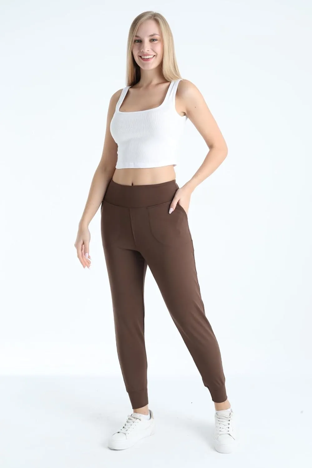 Women's Joggers High Waisted Yoga Pants with Pockets & Lightweight Athletic Leggings Set for Workout, Yoga, Running