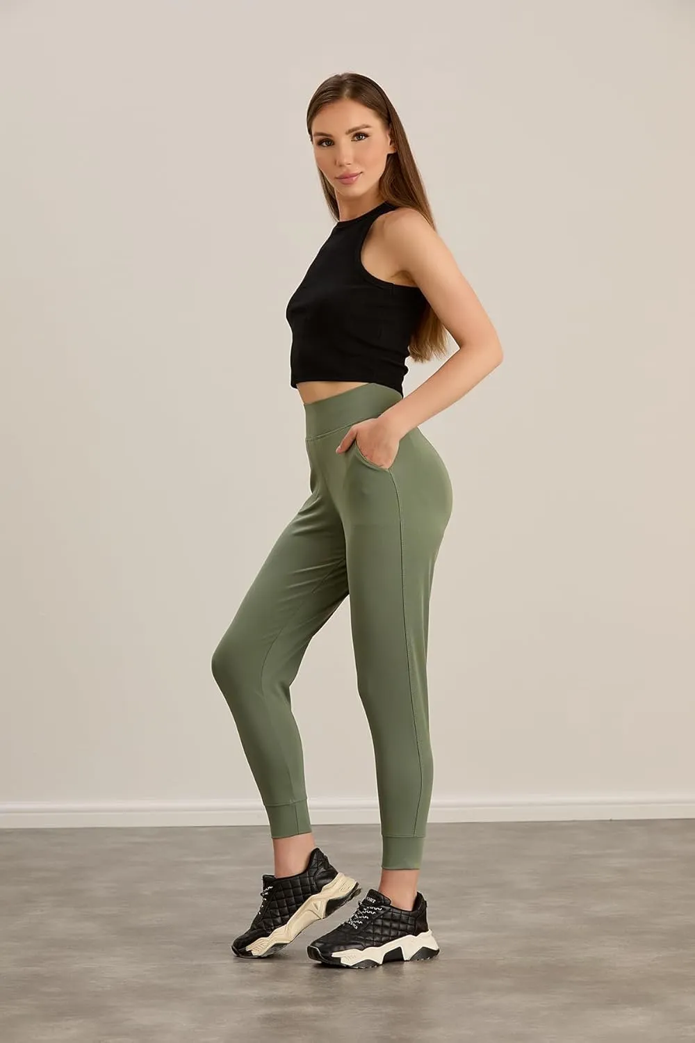 Women's Joggers High Waisted Yoga Pants with Pockets & Lightweight Athletic Leggings Set for Workout, Yoga, Running