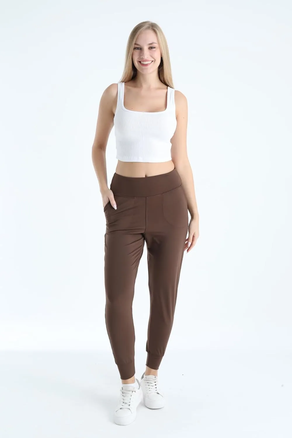 Women's Joggers High Waisted Yoga Pants with Pockets & Lightweight Athletic Leggings Set for Workout, Yoga, Running