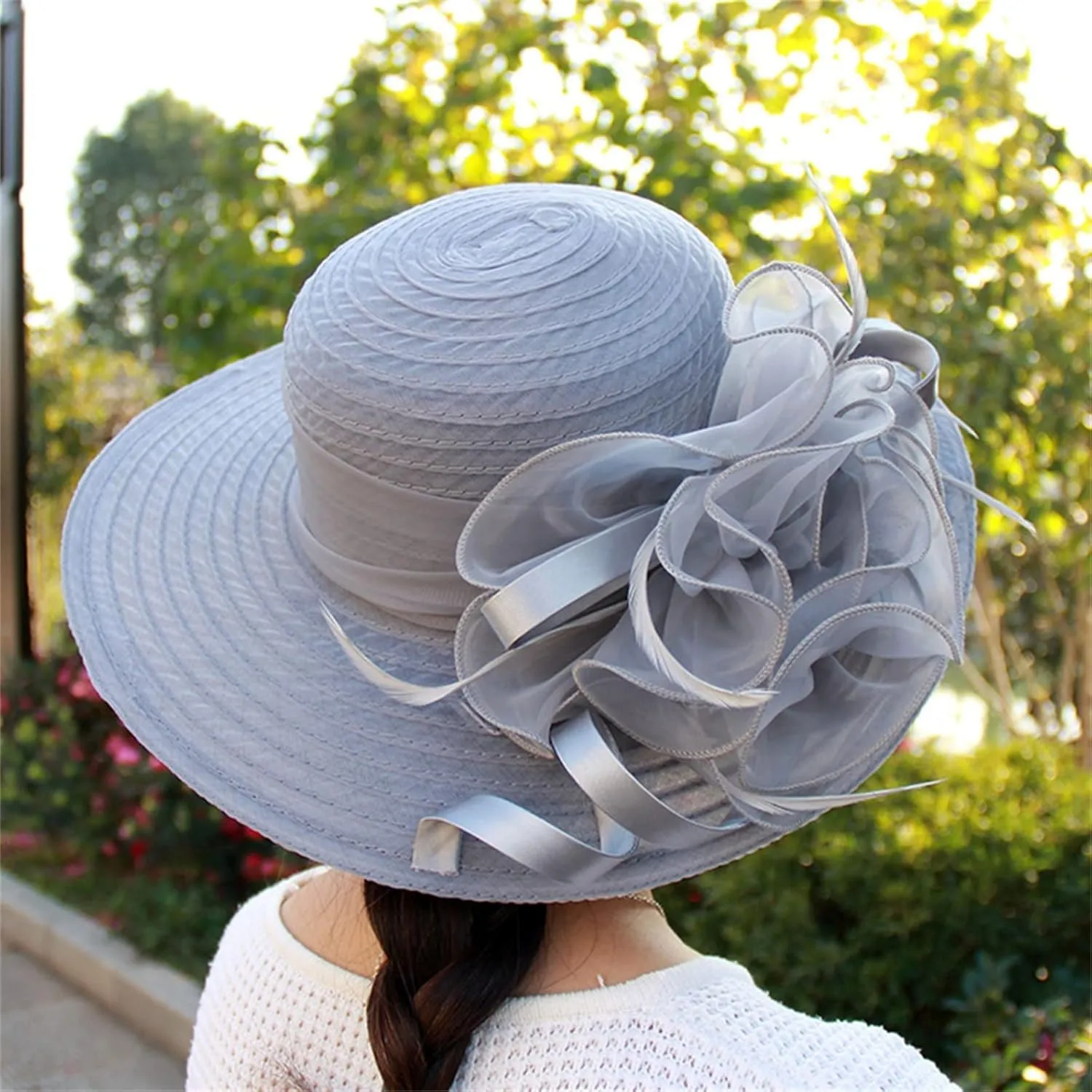 Women's Kentuck𝚢-Derby Church Dress Hat Wide Brim 𝚏 Flower Bridal Shower Hat Derby Hats for Women
