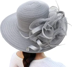 Women's Kentuck𝚢-Derby Church Dress Hat Wide Brim 𝚏 Flower Bridal Shower Hat Derby Hats for Women