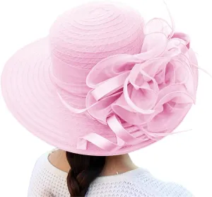 Women's Kentucky Hat Dress Hat Wide Brim Leaf Flower Bridal Beach Shower Hat Church Tea Wedding Fascinator Hat