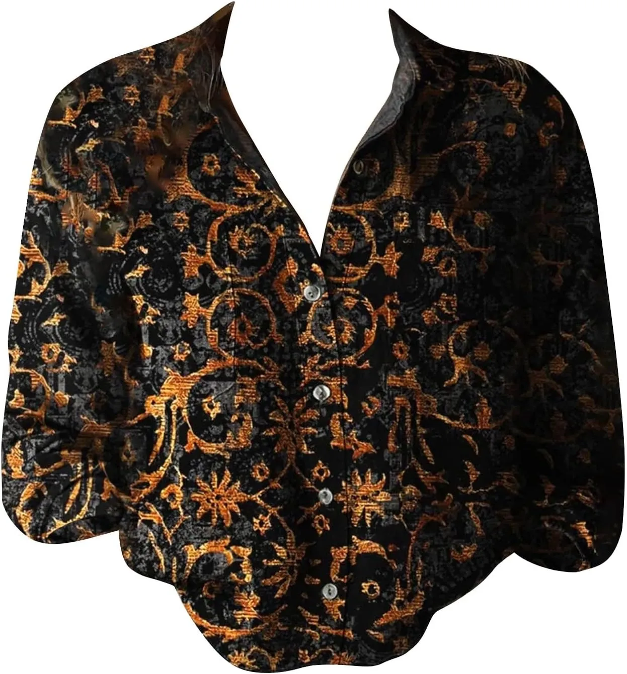 Womens Linen Button Down Shirts Long Sleeve V Neck Boho Floral Graphic Tops Collared Loose Fit Summer Casual Blouses