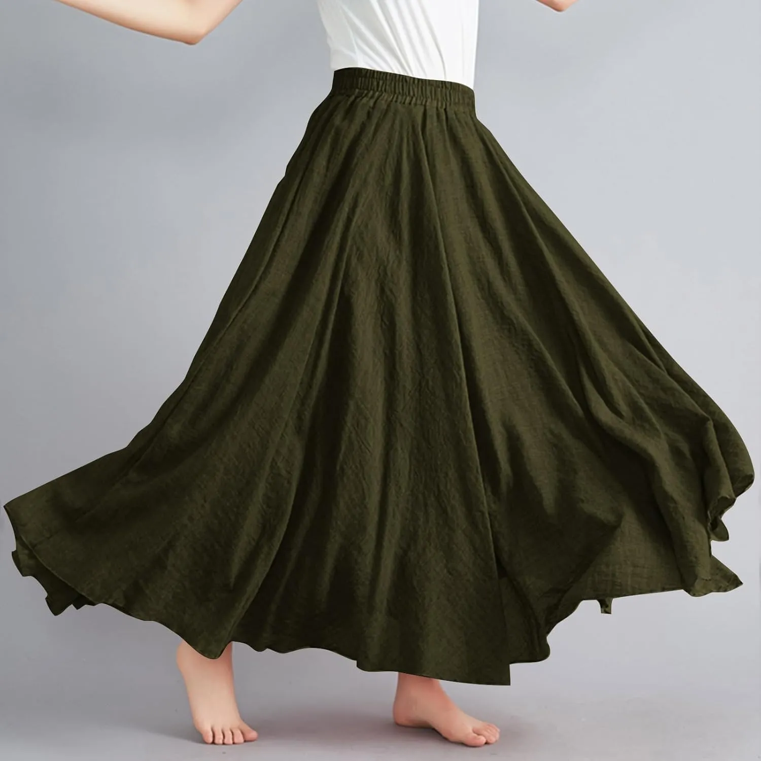 Women's Linen Maxi Skirts High Waist Ankle Length Skirt Solid Color Loose Casual Skirt Summer Flowy Long Skirts