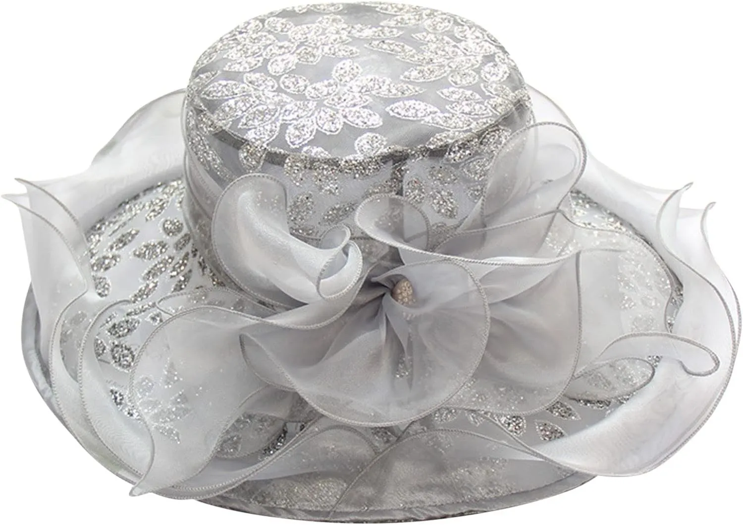 Women's Organza Sun Hat Flower ChurchDerby Fascinator Wide Brim Bridal British Wedding Tea Party Bucket Hats