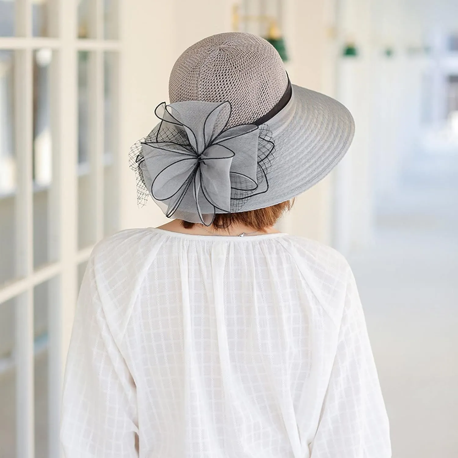 Women's Party 𝐊entucky Church 𝐃erby Hat Organza Sun Cap Ladies Flowers Fascinators Big Wide Brim UV Protection Hats