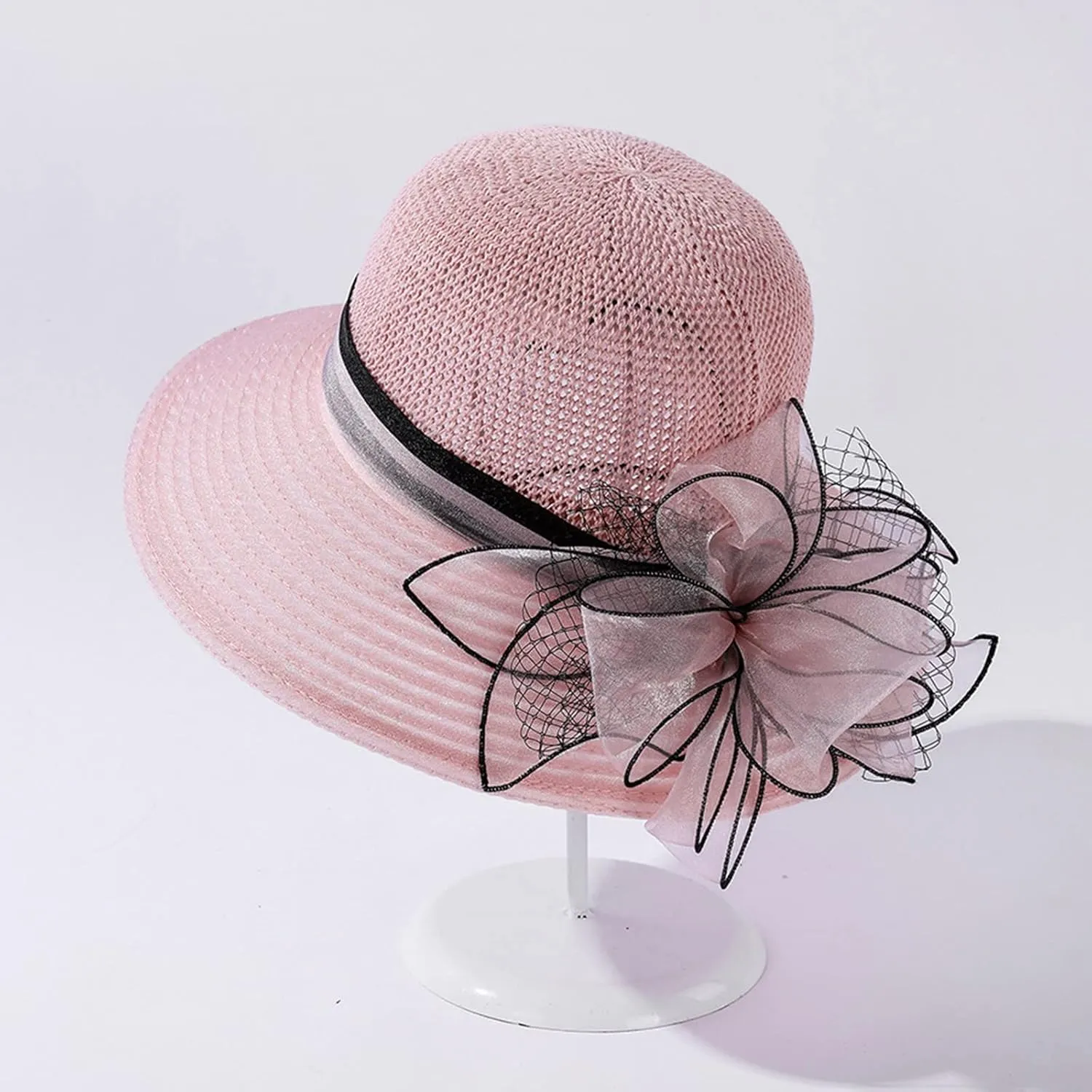 Women's Party 𝐊entucky Church 𝐃erby Hat Organza Sun Cap Ladies Flowers Fascinators Big Wide Brim UV Protection Hats