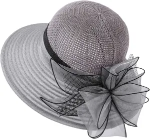 Women's Party 𝐊entucky Church 𝐃erby Hat Organza Sun Cap Ladies Flowers Fascinators Big Wide Brim UV Protection Hats