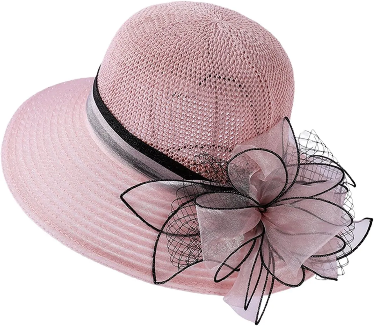 Women's Party 𝐊entucky Church 𝐃erby Hat Organza Sun Cap Ladies Flowers Fascinators Big Wide Brim UV Protection Hats