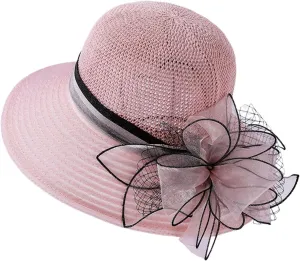 Women's Party 𝐊entucky Church 𝐃erby Hat Organza Sun Cap Ladies Flowers Fascinators Big Wide Brim UV Protection Hats