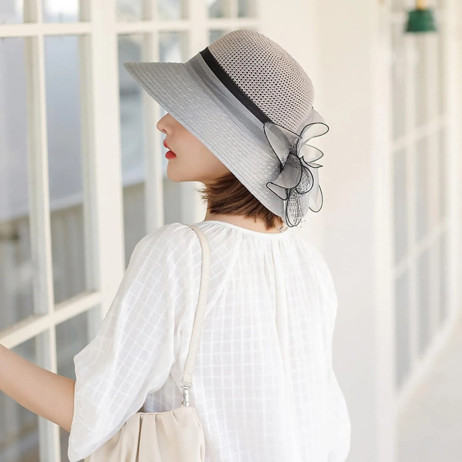 Women's Party 𝐊entucky Church 𝐃erby Hat Organza Sun Cap Ladies Flowers Fascinators Big Wide Brim UV Protection Hats