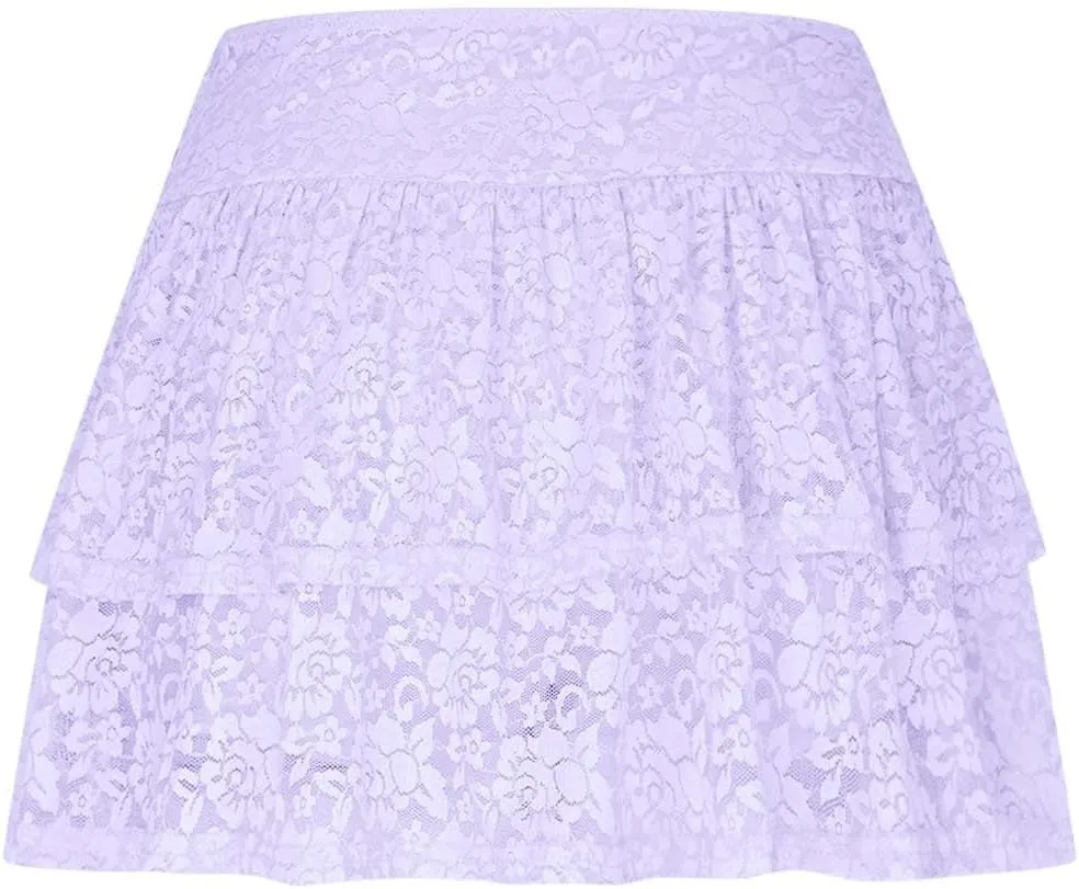 Women's Pleated Mini Skirt Layered Cake Short Skirts Fashion Travel Skirts Solid Comfy Skirts Sexy Lace Skirts