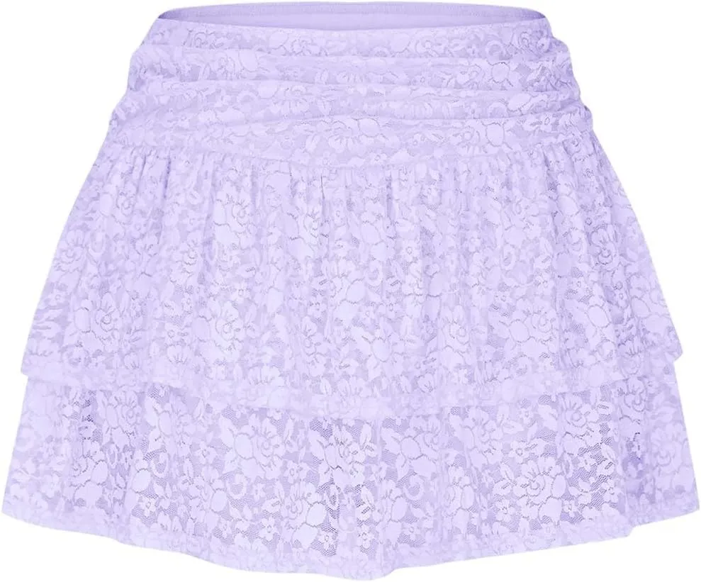 Women's Pleated Mini Skirt Layered Cake Short Skirts Fashion Travel Skirts Solid Comfy Skirts Sexy Lace Skirts