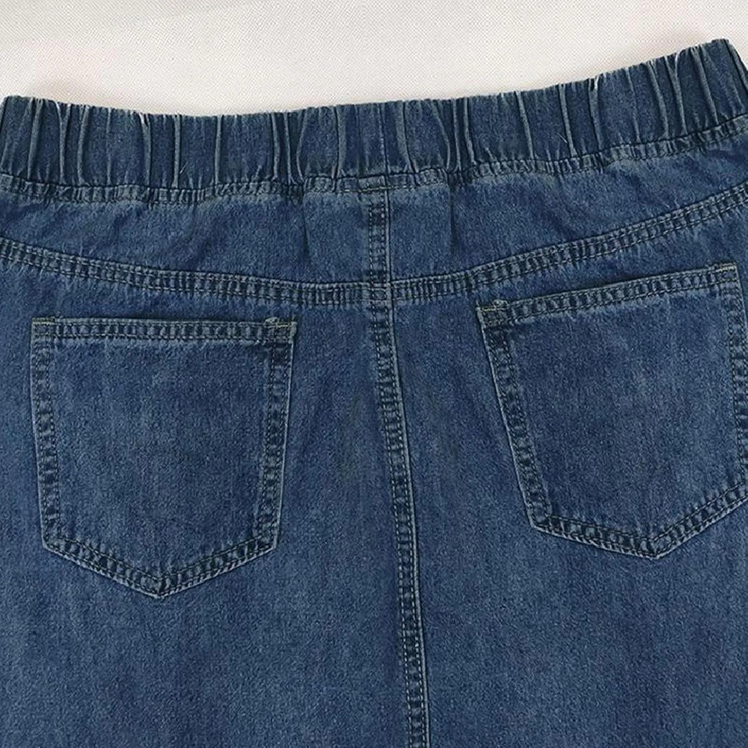 Women's Plus Size Denim Maxi Skirts with Frayed Hem, Pockets, Elastic Waist Stylish Casual Ankle Length Jean Skirt