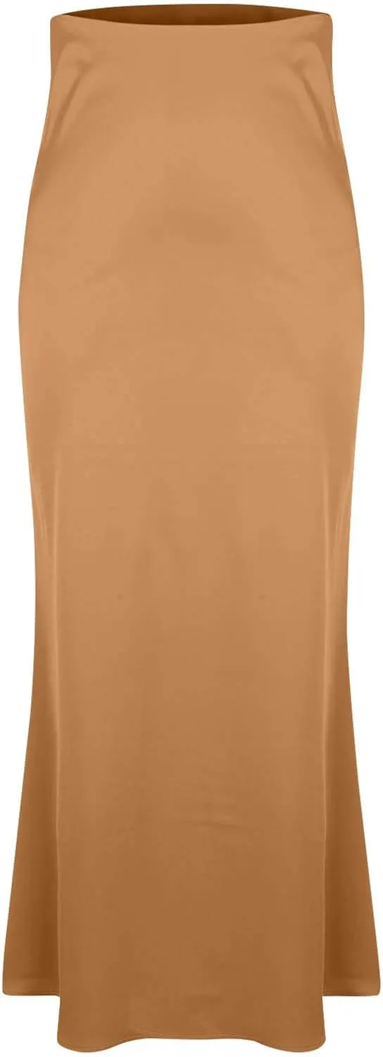 Womens Satin Silk Maxi Skirt Elegant High Waist Cocktail Party Mermaid Skirts Slim Fit Flowy Wedding Long Skirt