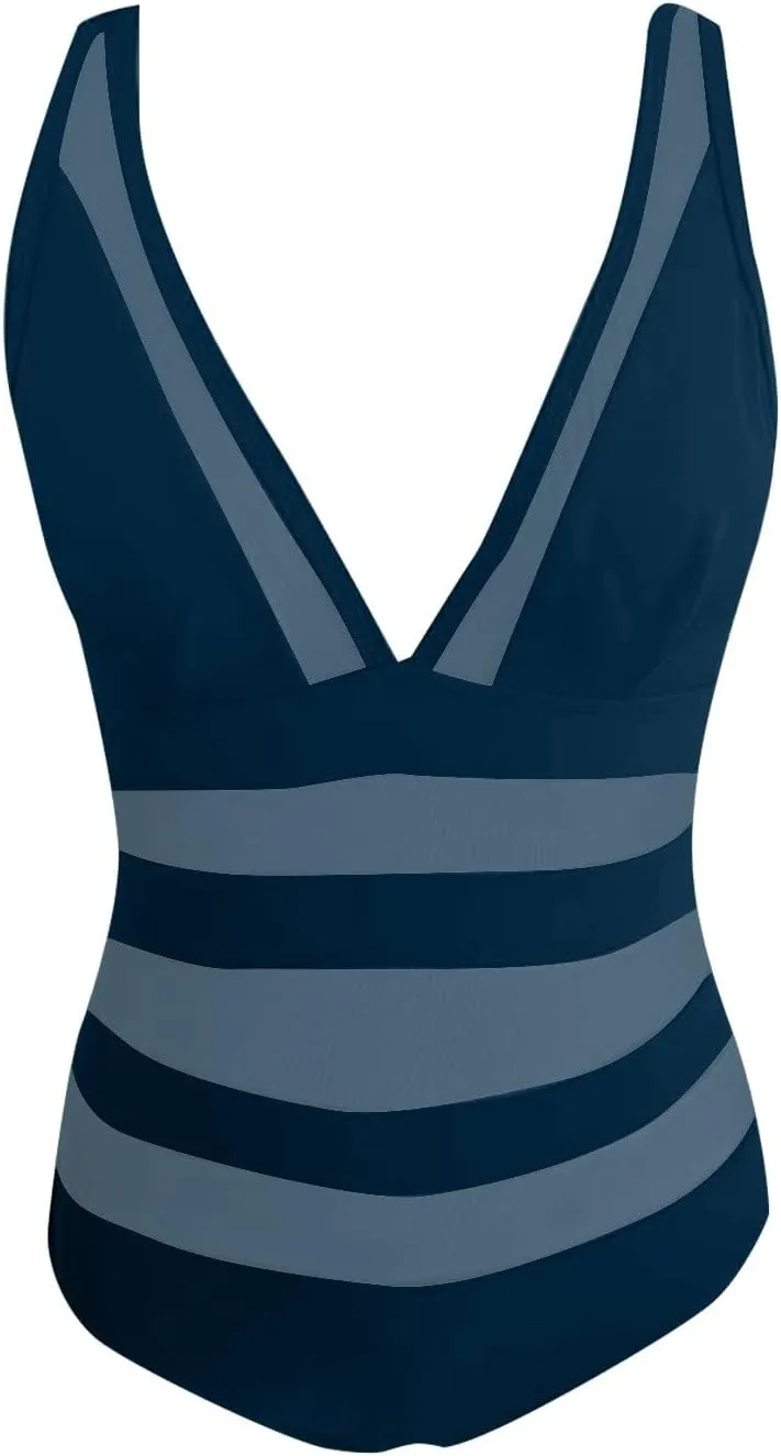 Women's Sexy One Piece Swimsuits V Neck Printed Tummy Control Swimsuit Slimming Push up High Waist Bathing Suit