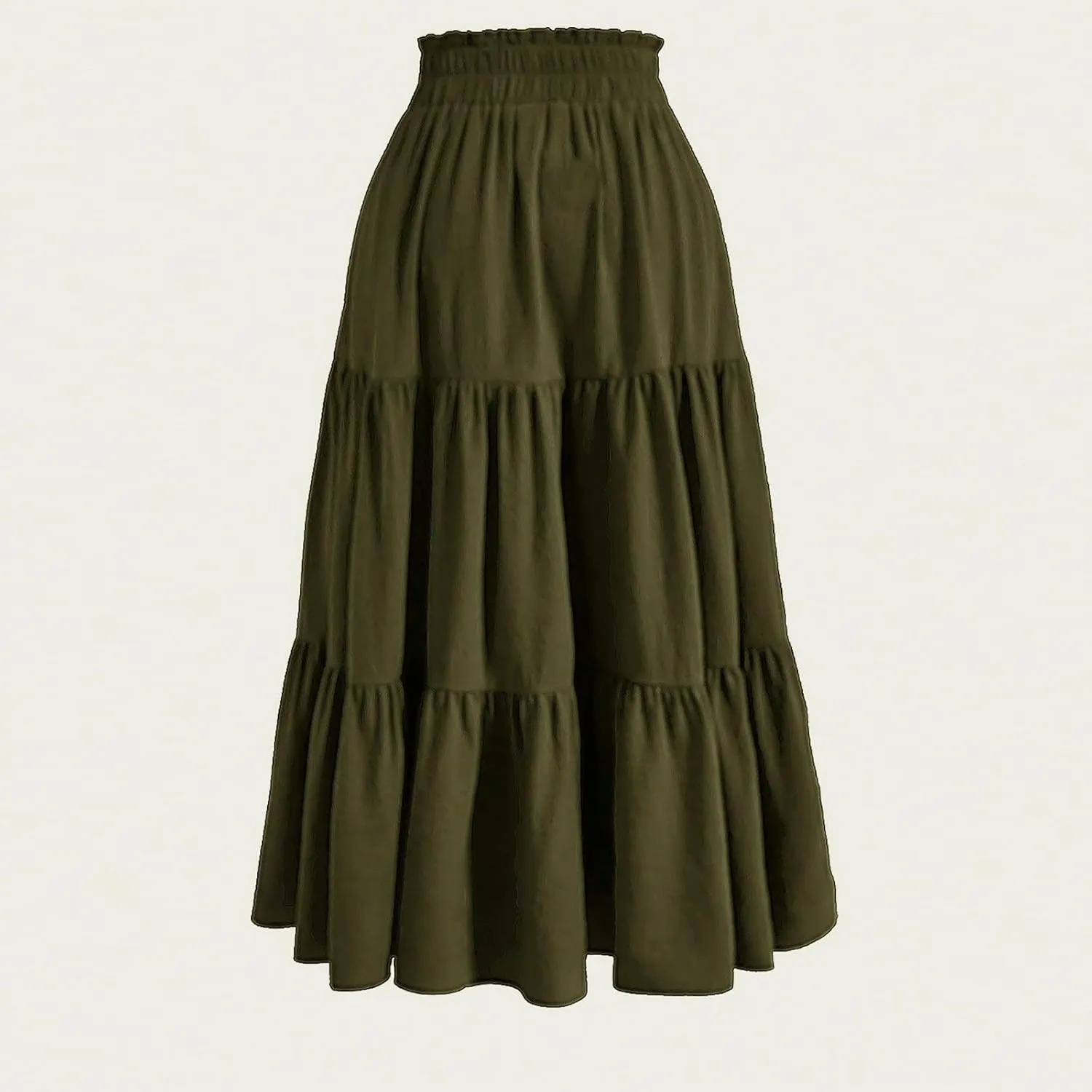 Womens Summer Casual A-Line Long Skirt Tiered High Waist Beach Outfits Elastic Waist Bohemian Print Maxi Skirt