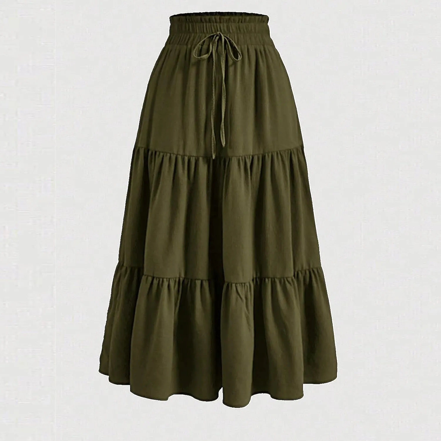 Womens Summer Casual A-Line Long Skirt Tiered High Waist Beach Outfits Elastic Waist Bohemian Print Maxi Skirt