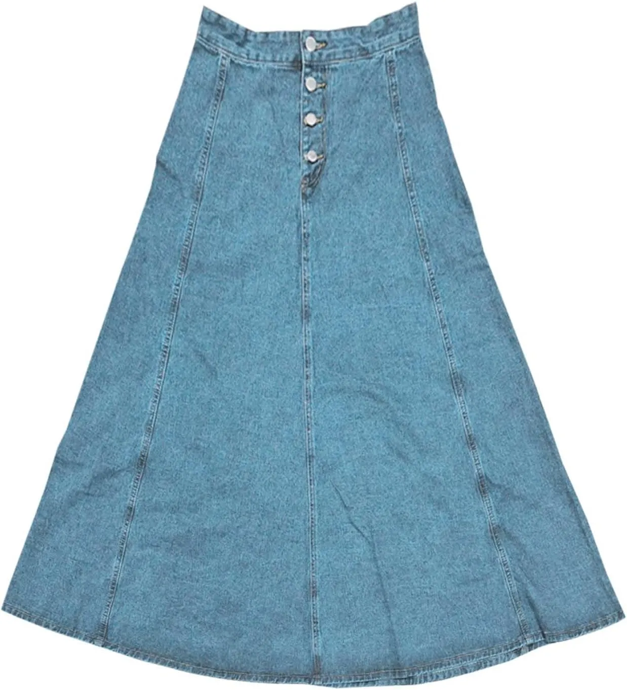 Women's Summer Casual Boho Denim Maxi Skirt High Waisted Button Fly A-Line Flared Pleated Vintage Jean Skirts