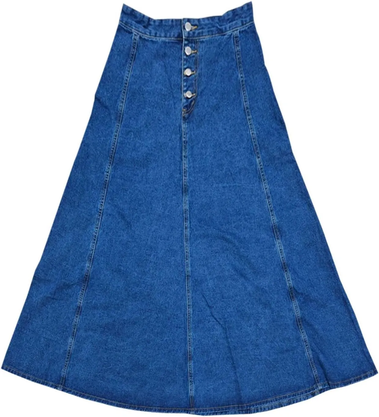 Women's Summer Casual Boho Denim Maxi Skirt High Waisted Button Fly A-Line Flared Pleated Vintage Jean Skirts