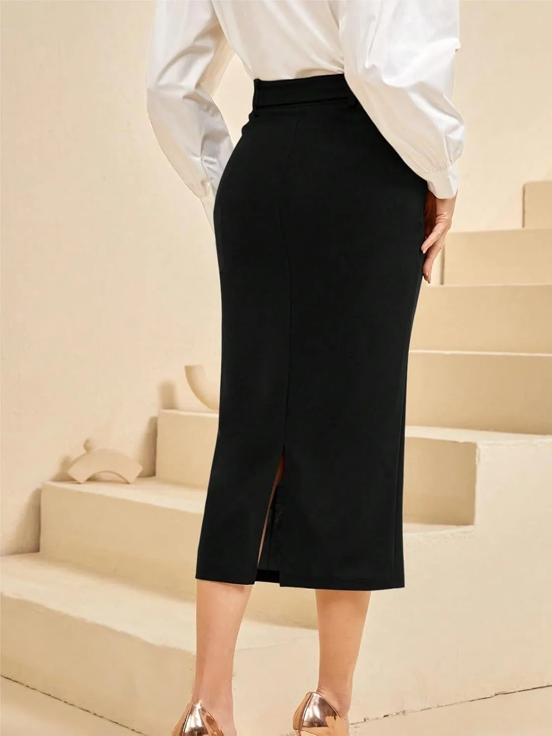 Women’s Summer Flowy Skirt Dress Button Slit Hem Pencil Long Skirt