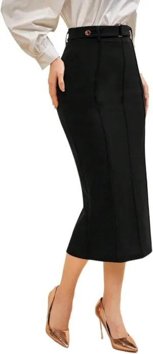 Women’s Summer Flowy Skirt Dress Button Slit Hem Pencil Long Skirt