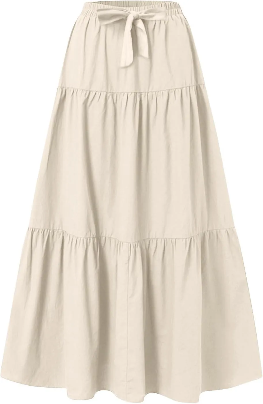 Women's Summer Flowy Swing Midi Skirts Boho High Elastic Waist Fake Drawstring Floral Print A line Casual Cute Skirt