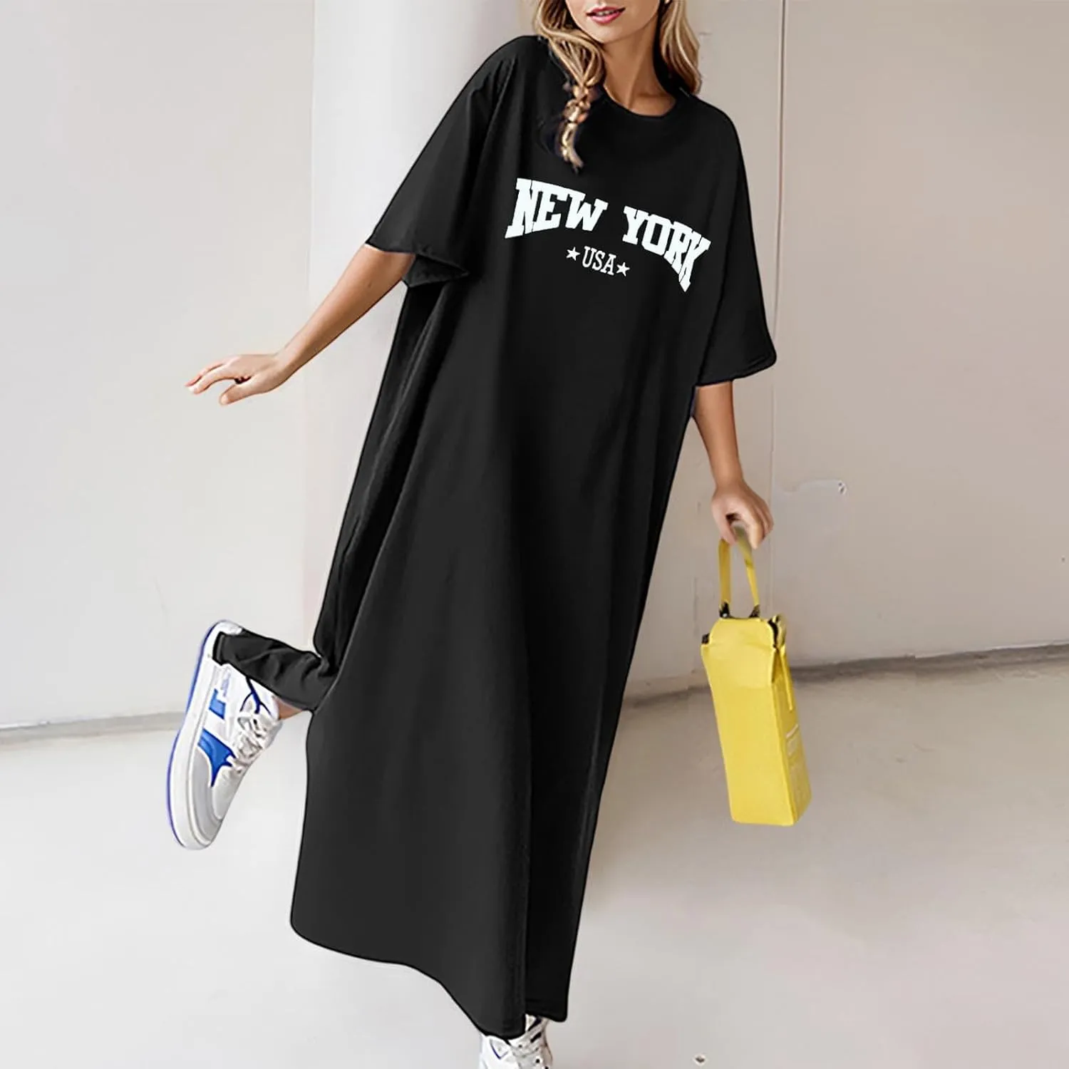 Women's Summer Loose Casual Flower Print Short Sleeve T Shirt Long Dress Women Maxi Dresses Floral