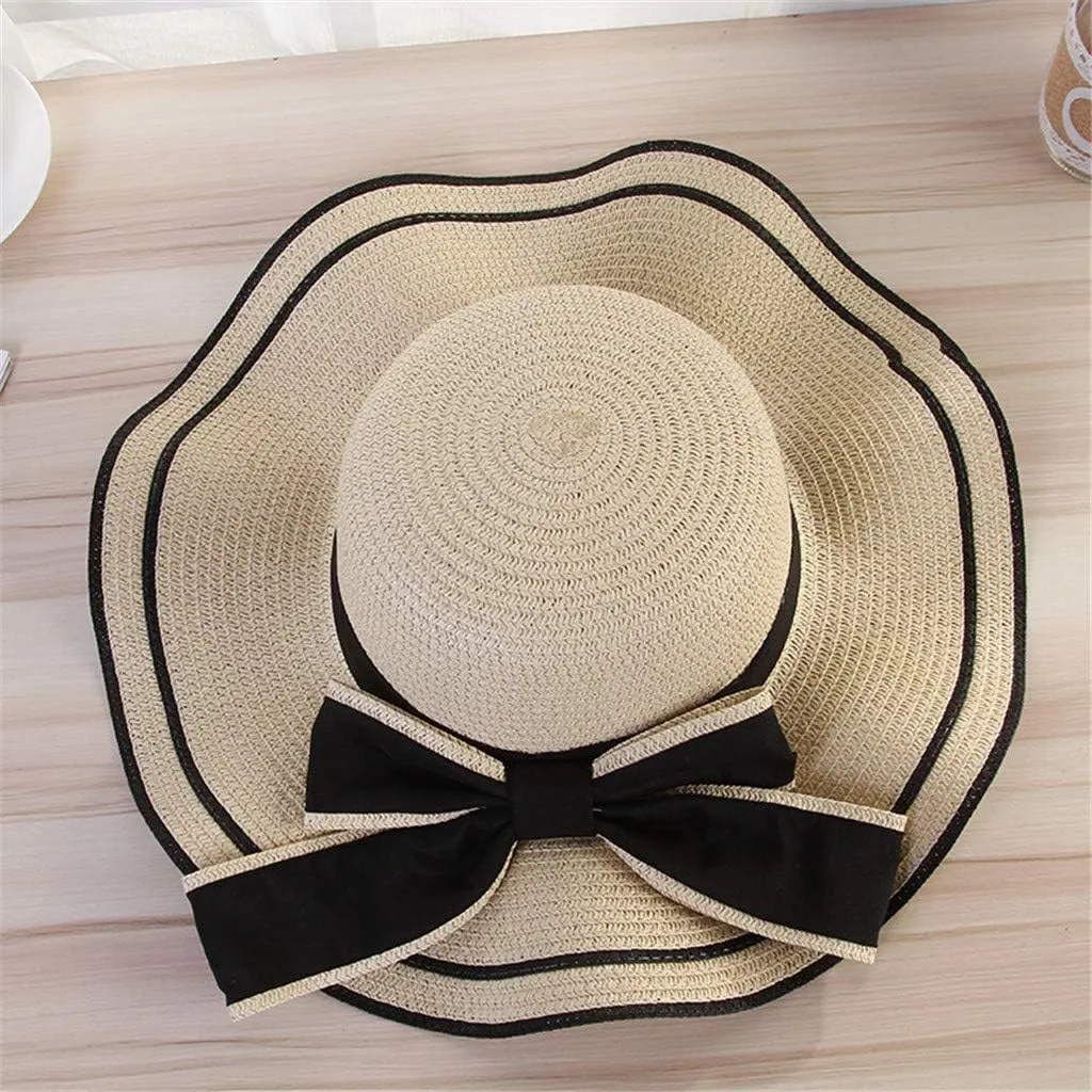 Women's Sun Visor Hats Wide Brim Straw Beach Hat Wide Brim Derby Hats Floppy Straw Hat Foldable Packable Summer Hats