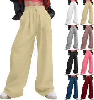 Womens Sweatpants Y2k Fleece Lined Wide Leg Joggers with Pockets Loose Fit Elastic High Waisted Workout Track Pants