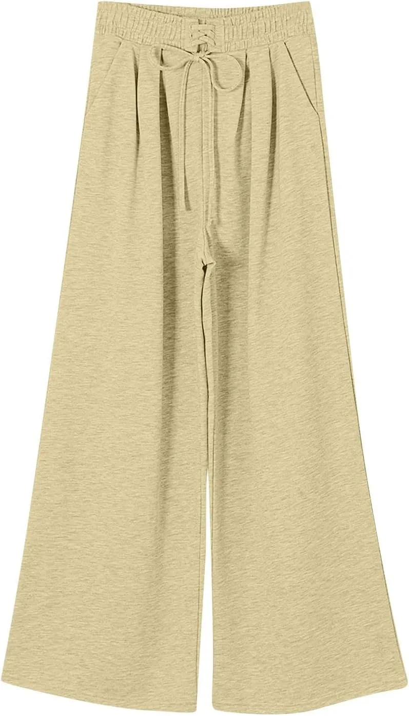 Womens Sweatpants Y2k Fleece Lined Wide Leg Joggers with Pockets Loose Fit Elastic High Waisted Workout Track Pants