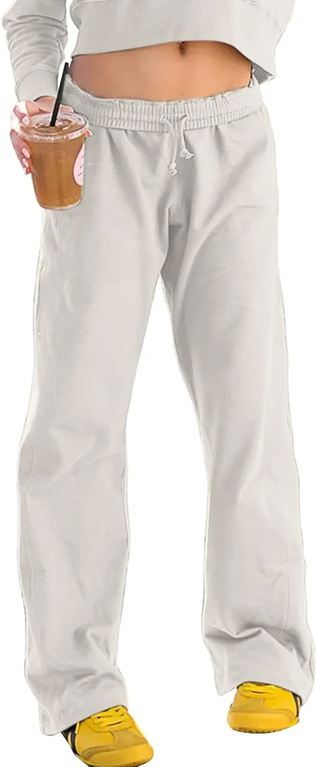 Womens Wide Leg Sweatpants Casual Drawstring High Waisted Workout Track Pants Baggy Lounge Pants with Pockets