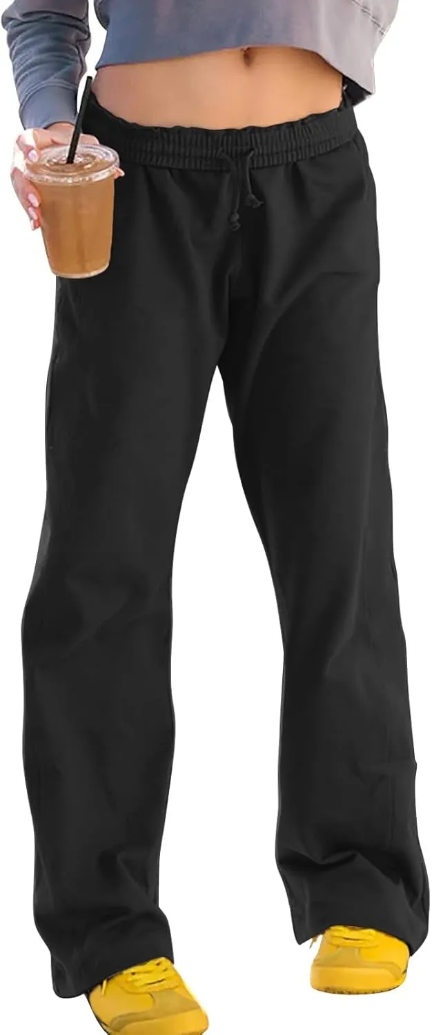 Womens Wide Leg Sweatpants Casual Drawstring High Waisted Workout Track Pants Baggy Lounge Pants with Pockets