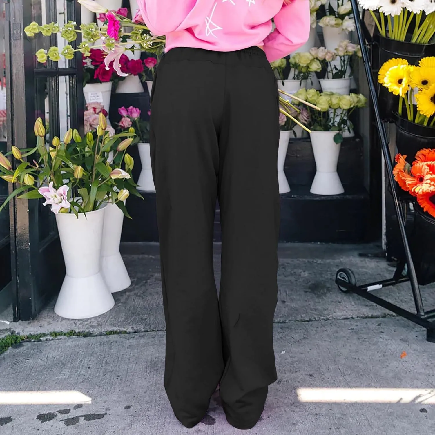 Womens Wide Leg Sweatpants Casual Drawstring High Waisted Workout Track Pants Baggy Lounge Pants with Pockets