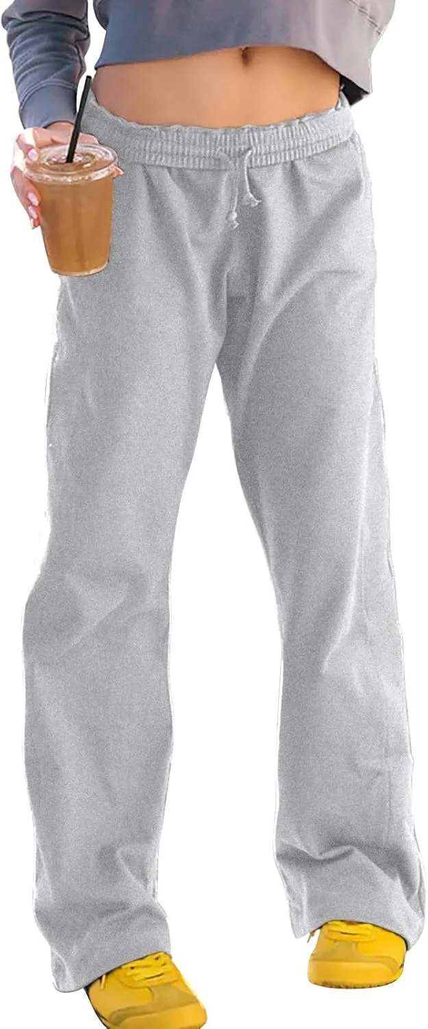 Womens Wide Leg Sweatpants Casual Drawstring High Waisted Workout Track Pants Baggy Lounge Pants with Pockets