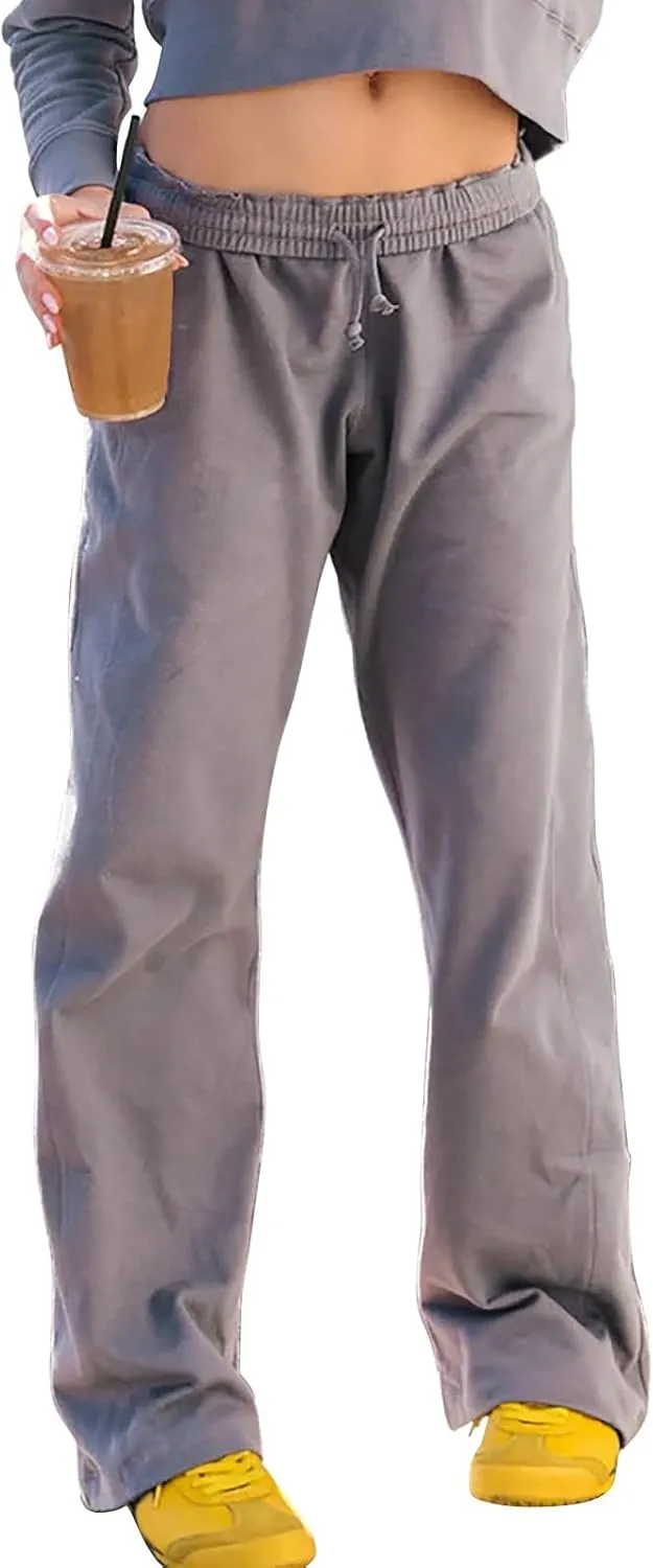 Womens Wide Leg Sweatpants Casual Drawstring High Waisted Workout Track Pants Baggy Lounge Pants with Pockets