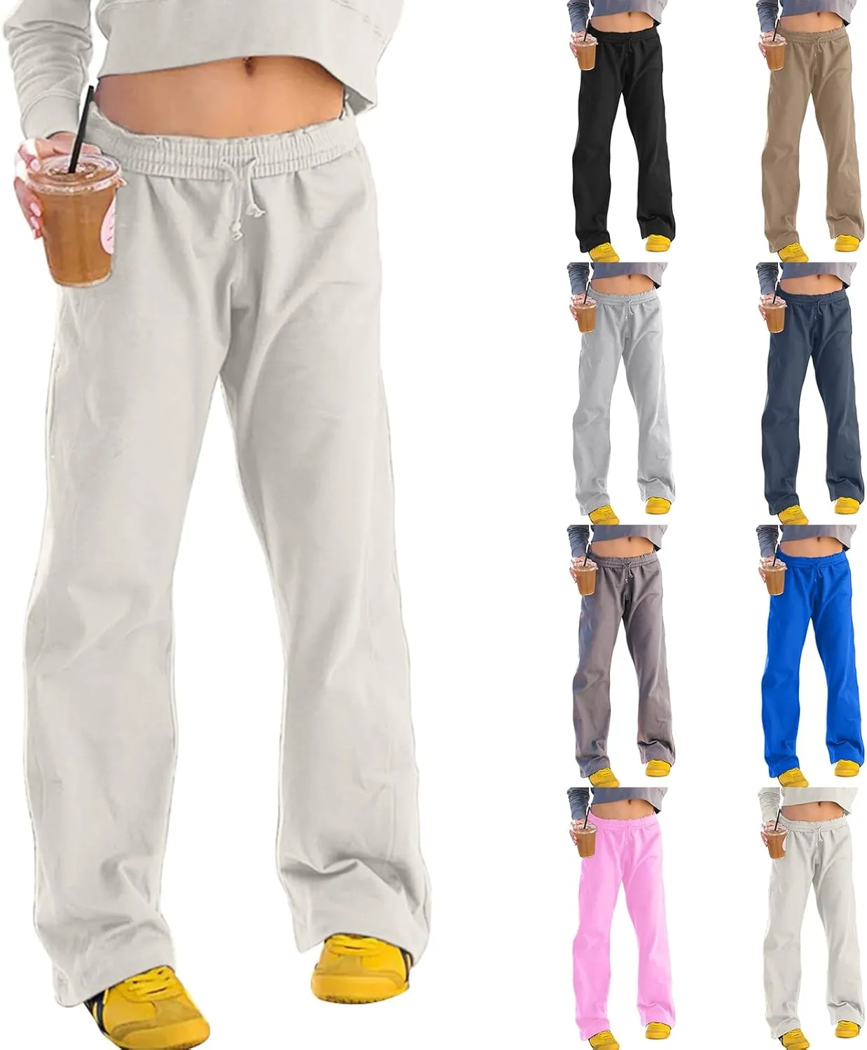 Womens Wide Leg Sweatpants Casual Drawstring High Waisted Workout Track Pants Baggy Lounge Pants with Pockets
