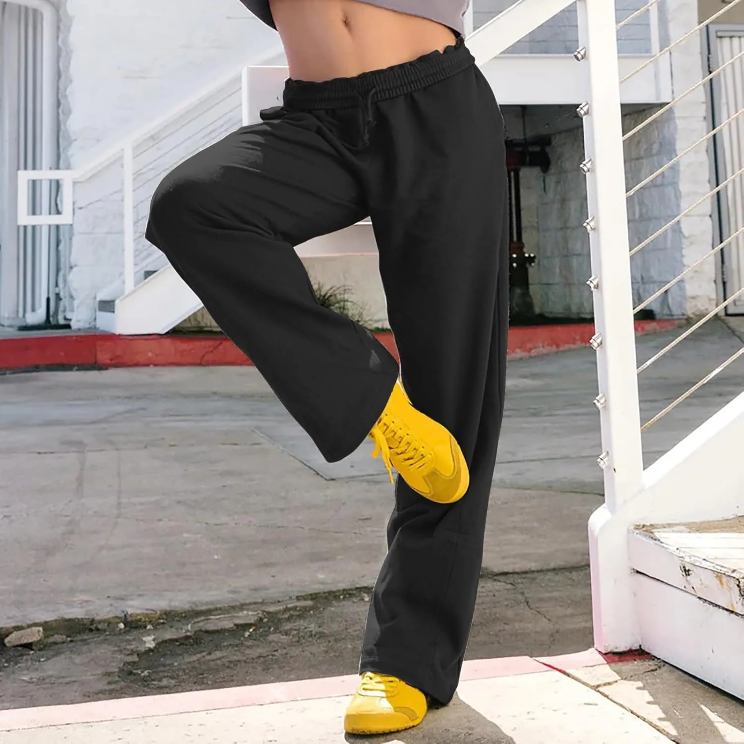 Womens Wide Leg Sweatpants Casual Drawstring High Waisted Workout Track Pants Baggy Lounge Pants with Pockets