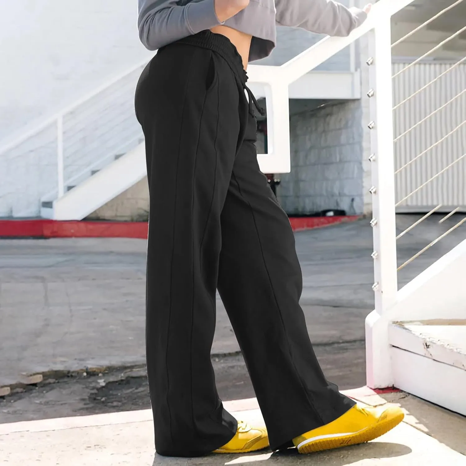 Womens Wide Leg Sweatpants Casual Drawstring High Waisted Workout Track Pants Baggy Lounge Pants with Pockets
