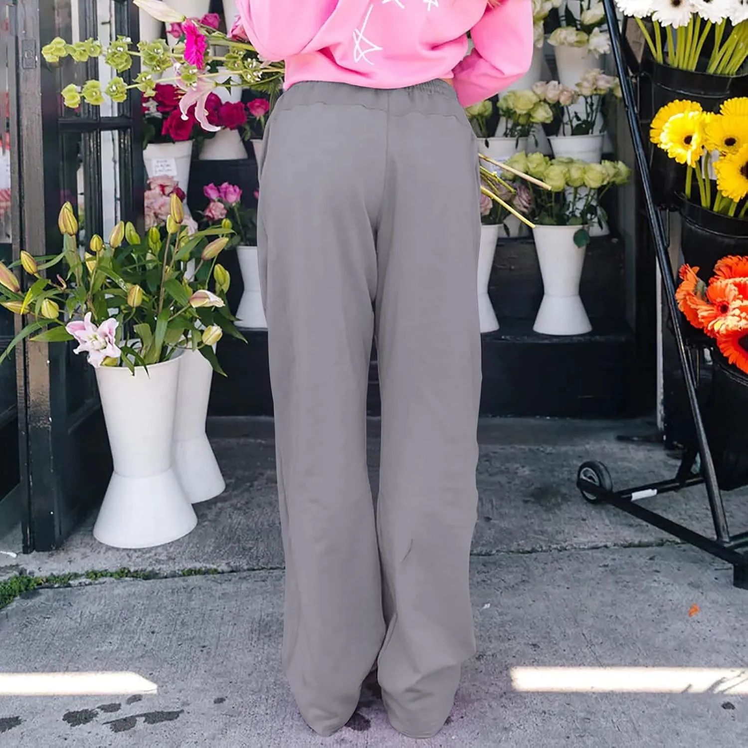 Womens Wide Leg Sweatpants Casual Drawstring High Waisted Workout Track Pants Baggy Lounge Pants with Pockets