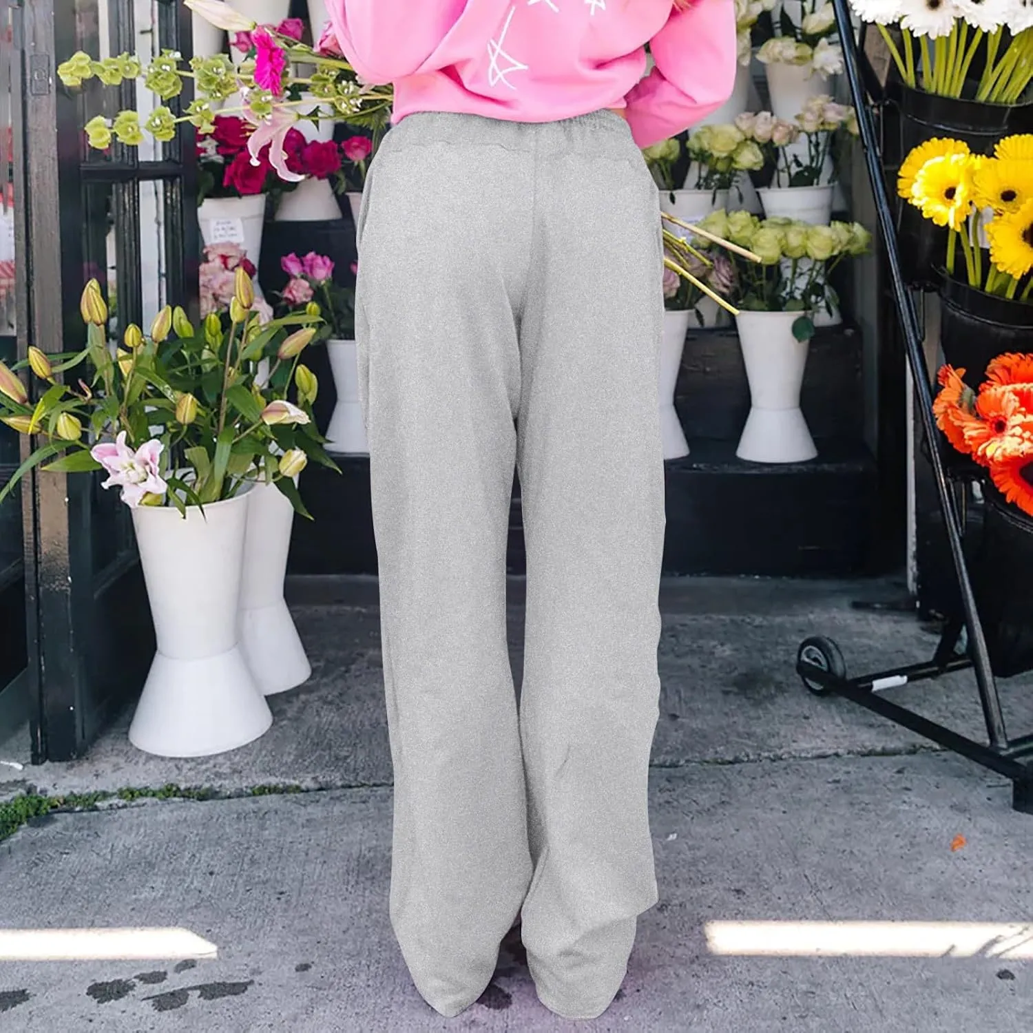 Womens Wide Leg Sweatpants Casual Drawstring High Waisted Workout Track Pants Baggy Lounge Pants with Pockets