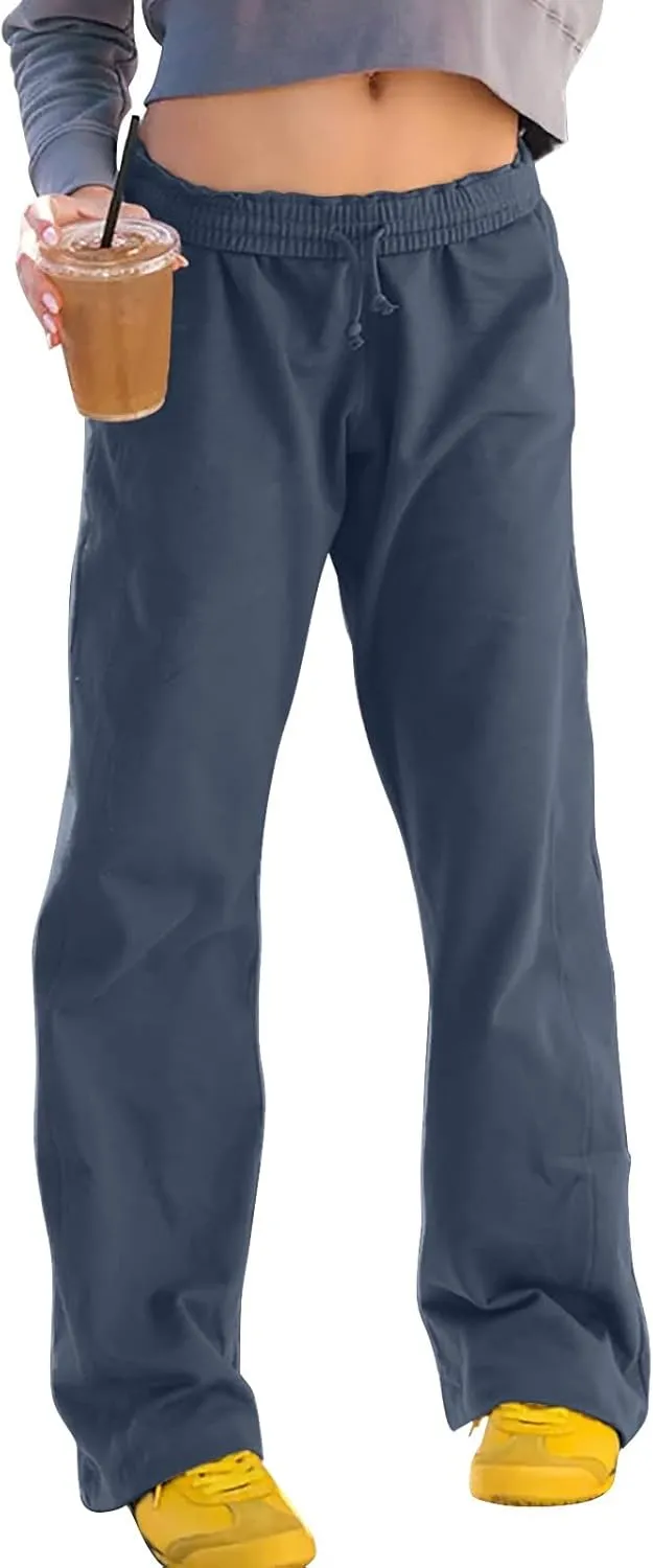 Womens Wide Leg Sweatpants Casual Drawstring High Waisted Workout Track Pants Baggy Lounge Pants with Pockets