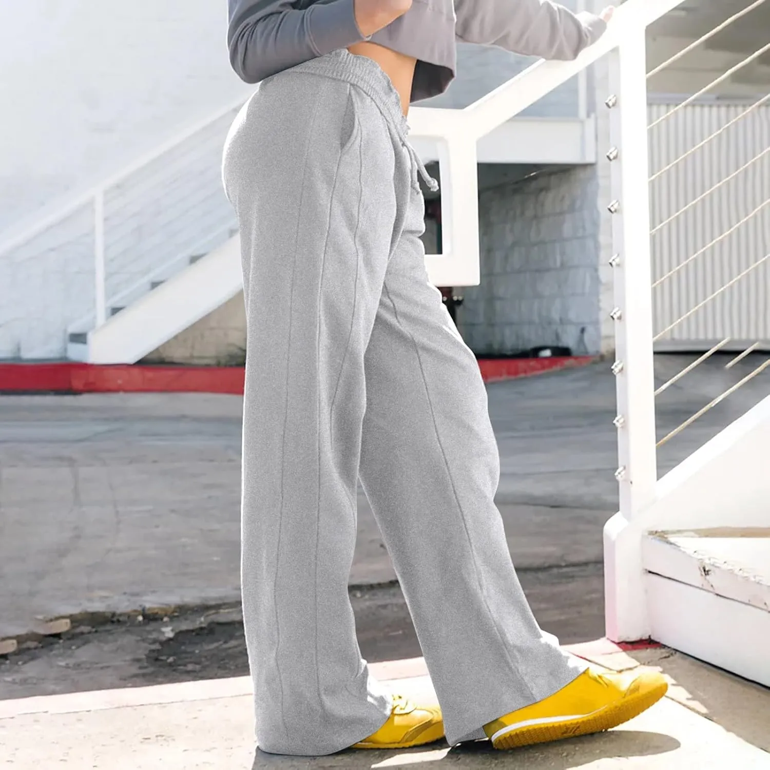 Womens Wide Leg Sweatpants Casual Drawstring High Waisted Workout Track Pants Baggy Lounge Pants with Pockets